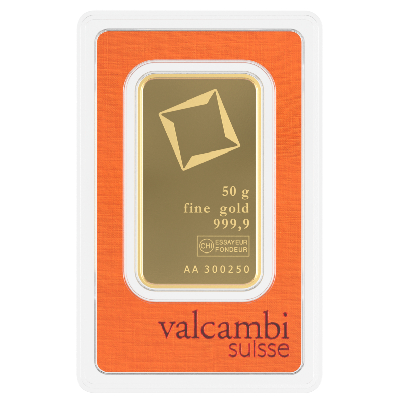 Valcambi 50 Gram .9999 Fine Gold Bar (In Assay)