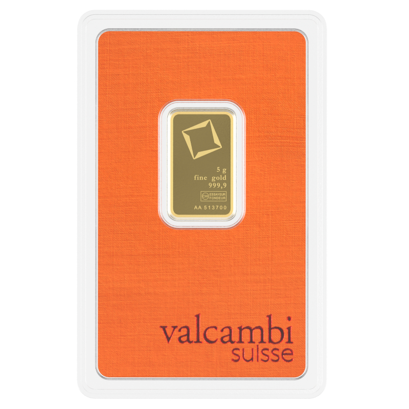 Valcambi 5 Gram .9999 Fine Gold Bar (In Assay)