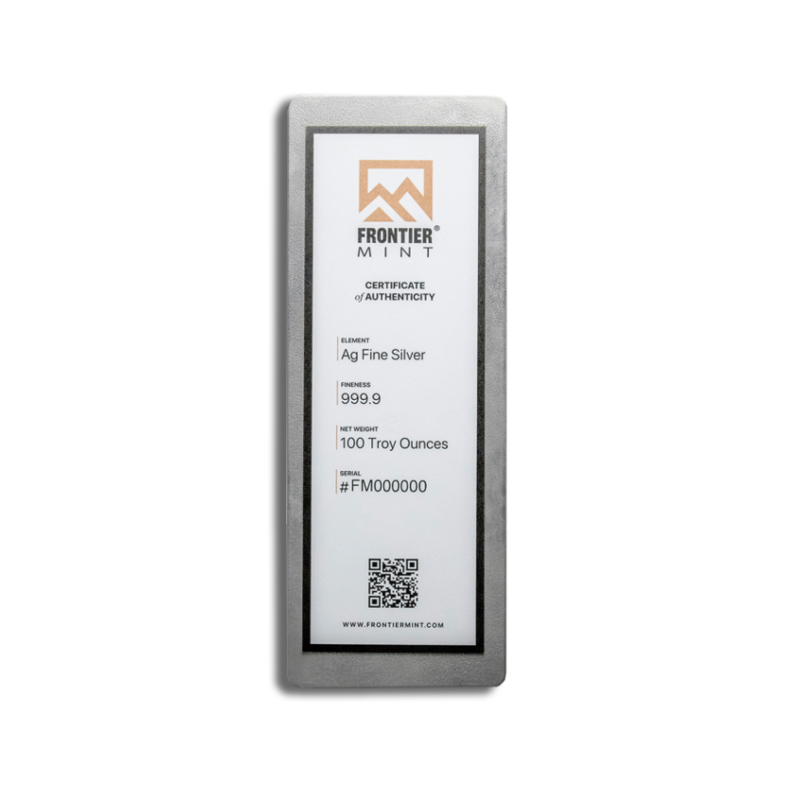 100 oz Silver Bar – Frontier Mint (Frosted) - Image 2
